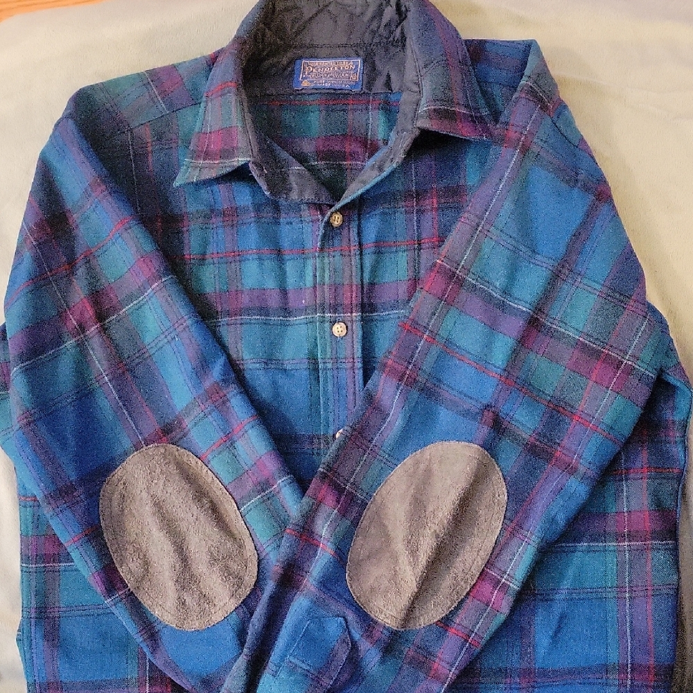 Pendleton Green and Red Plaid Wool Shirt